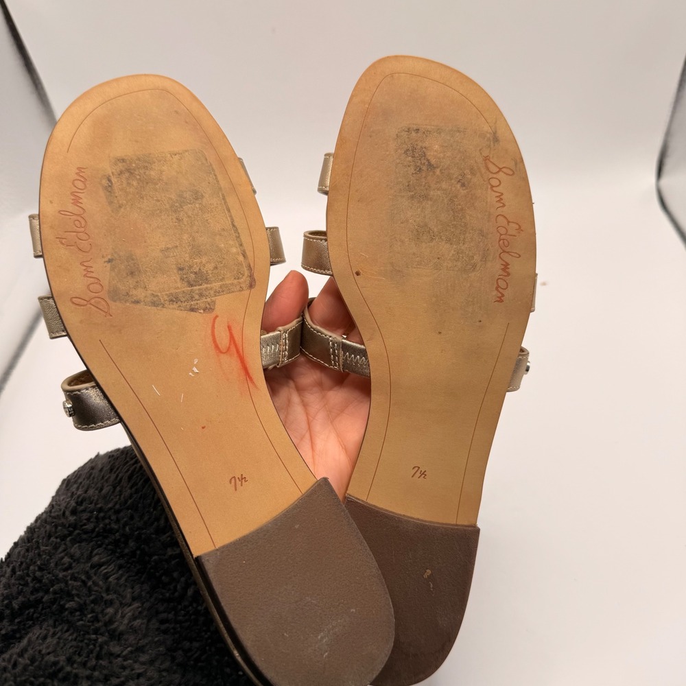 Sam Edelman Bay Metallic Gold Leather Cutout Slide Sandals Womens 7.5 M - Picture 6 of 6